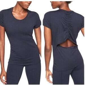 Athleta Women's Encore Tee Navy Blue Size 2X Open Cinch Back T-Shirt Top Light